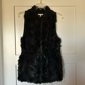 Black faux fur zip up vest